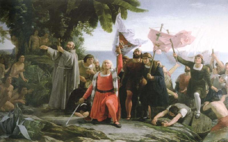 dioscoro teofilo puebla tolin the first landing of christopher columbus in america oil painting image